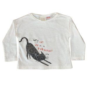ZARA Baby Girl's Glitter Cat Shirt 6-9 Months White Long Sleeves Babygirl